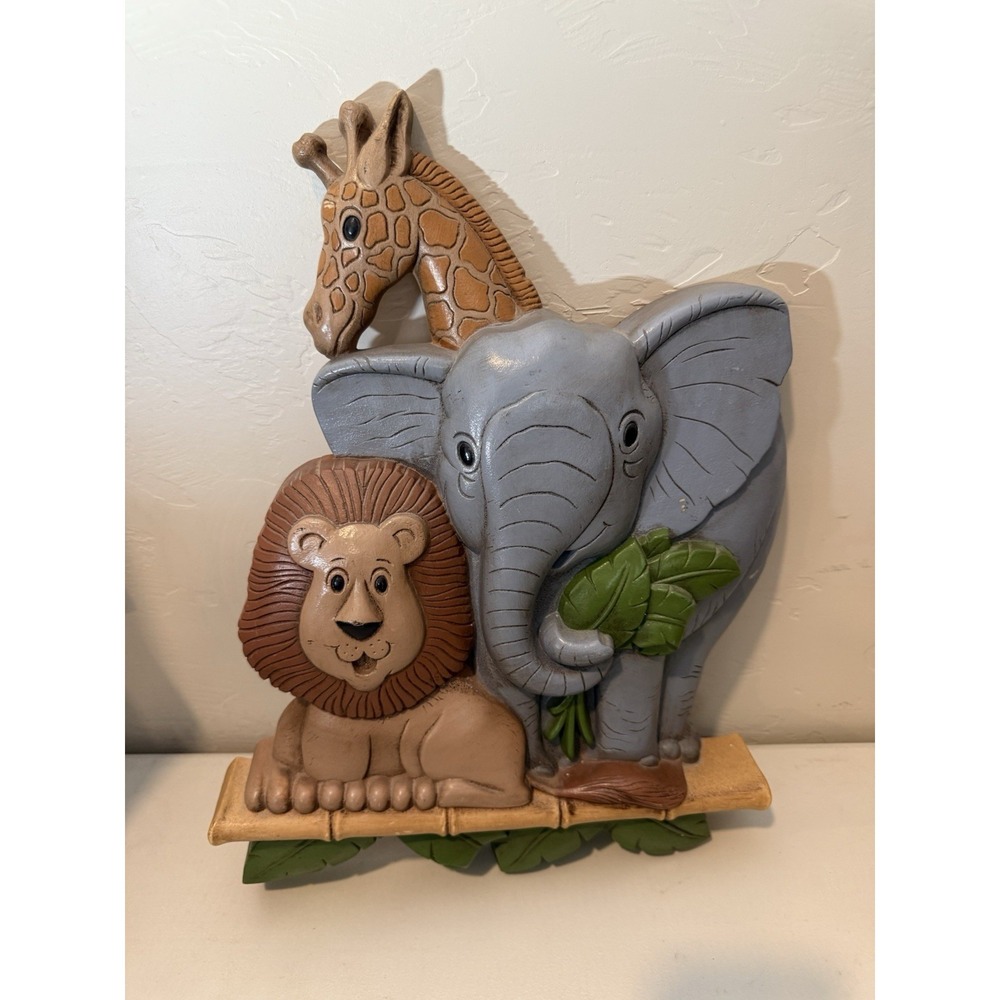 Home Interiors Safari Elephant Lion Giraffe Wall Hanging Plaque Hard Plastic USA